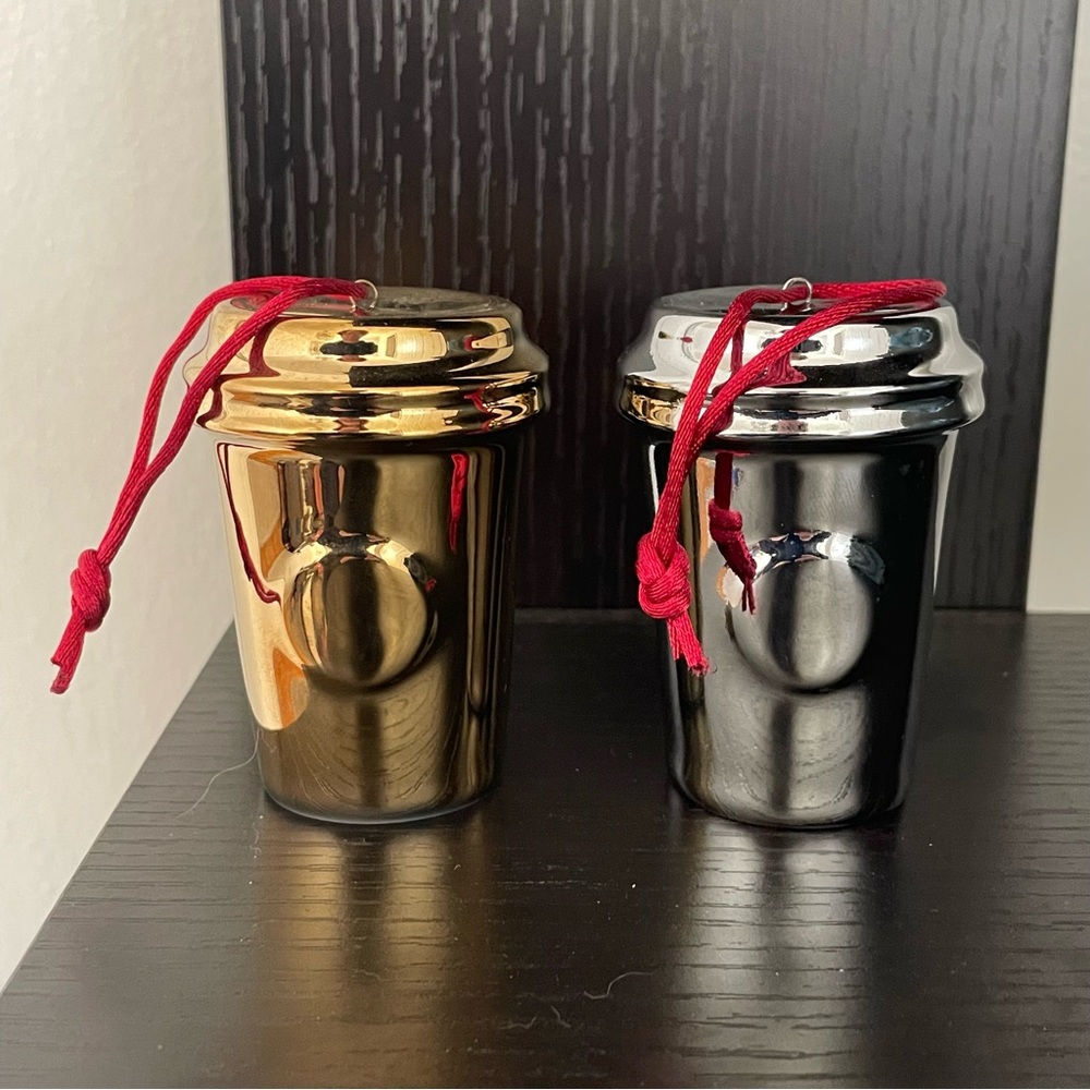 $15 SALE Starbucks Set of 2 Holiday 2014 Ornament VTG Collectible Silver Gold